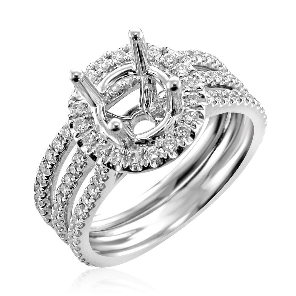 14KT White Gold .86 CTW Diamond Halo Setting for 1-1.25 CT Round 4,4.5,5,5.5,6,6.5,7,7.5,8,8.5,9