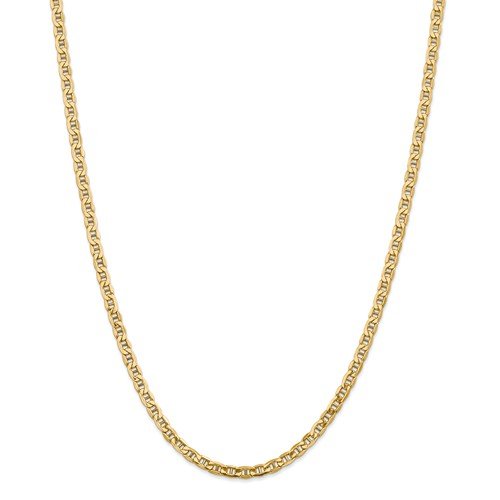 14KT YELLOW GOLD 4MM SEMI SOLID ANCHOR CHAIN NECKLACE - 4 LENGTHS 16 in.,18 in.,20 in.,24 in.