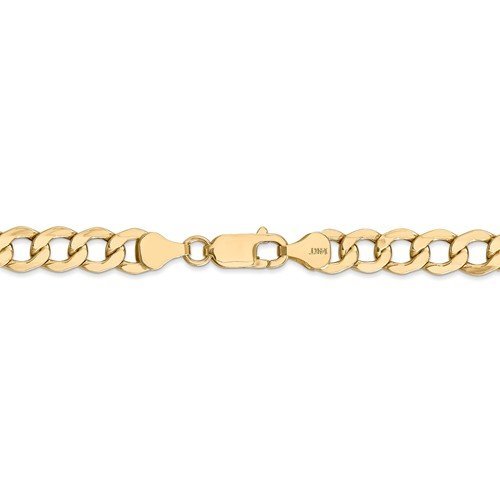 14KT Yellow Gold 7MM Semi Solid Curb Chain Necklace - 4 Lengths 18 Inch,20 Inch,24 Inch,26 Inch