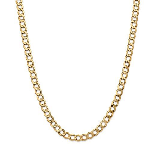 14KT Yellow Gold 7MM Semi Solid Curb Chain Necklace - 4 Lengths 18 Inch,20 Inch,24 Inch,26 Inch