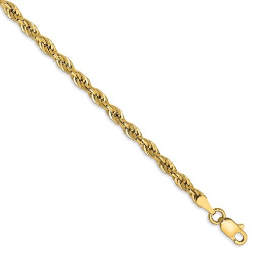 14KT YELLOW GOLD 3MM ROPE CHAIN BRACELET- 2 LENGTHS AVAILABLE 7 Inch,8 Inch