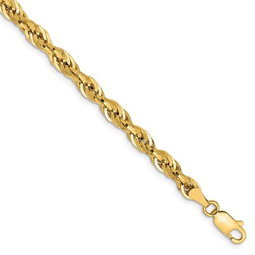 14KT YELLOW GOLD 4.25MM SEMI SOLID ROPE CHAIN BRACELET 7 Inch,8 Inch