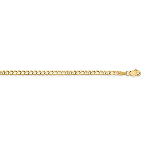 14KT Yellow Gold 2.5MM Semi Solid Curb Chain - 6 Lengths 16 Inch,18 Inch,20 Inch,22 Inch,24 Inch,28 Inch