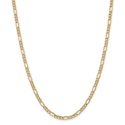 14KT GOLD 4.4MM SEMI SOLID FIGARO CHAIN NECKLACE - 4 LENGTHS 16 Inch / Yellow,16 Inch / White,18 Inch / Yellow,18 Inch / White,20 Inch / Yellow,20 Inch / White,24 Inch / Yellow,24 Inch / White
