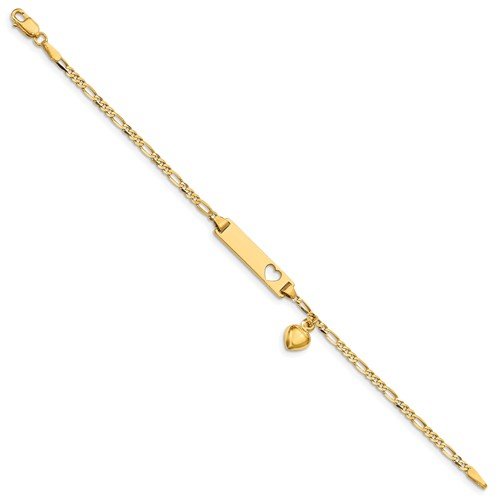 14KT Yellow Gold 6 Inch Heart Figaro Link Children Bracelet