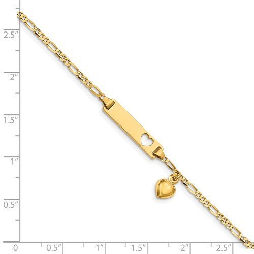 14KT Yellow Gold 6 Inch Heart Figaro Link Children Bracelet