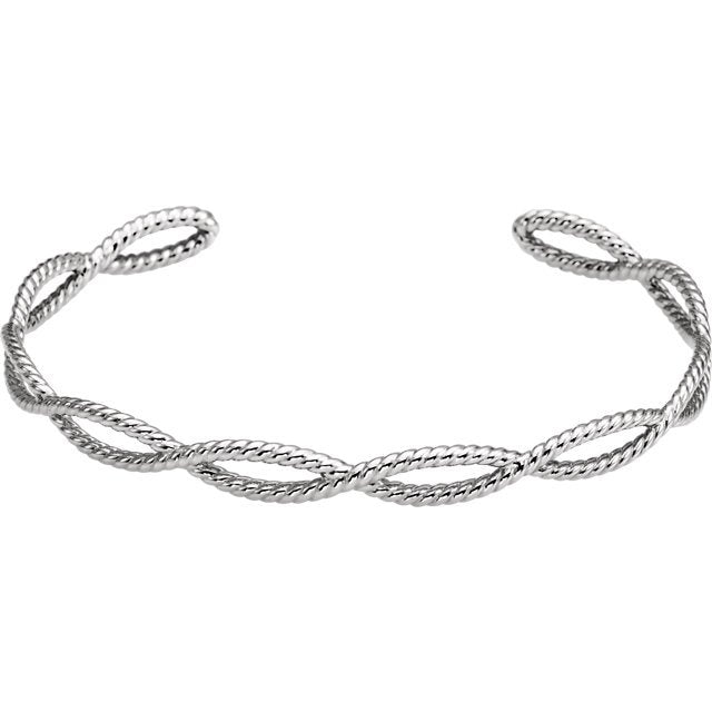 Rope Cuff Bangle Bracelet Sterling Silver / Silver