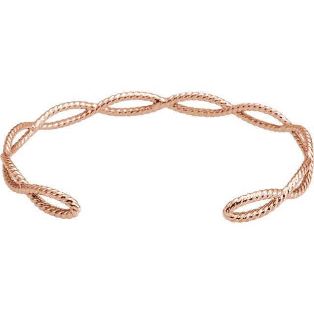 Rope Cuff Bangle Bracelet 14KT Gold / White,14KT Gold / Yellow,14KT Gold / Rose,Sterling Silver / Silver