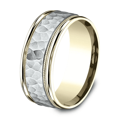 Women's 14KT Two-Tone Gold 8MM HAMMER FINISH WEDDING BAND 4,4.5,5,5.5,6,6.5,7,7.5,8,8.5,9