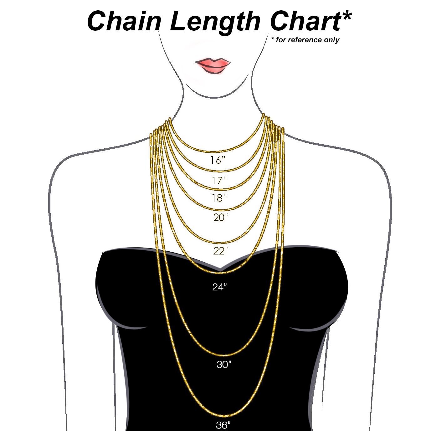 Necklace Length Size Guide Chart for Layered Long Chains - Something About  Silver | Necklace lengths, Bar necklace personalized, Real gold necklace