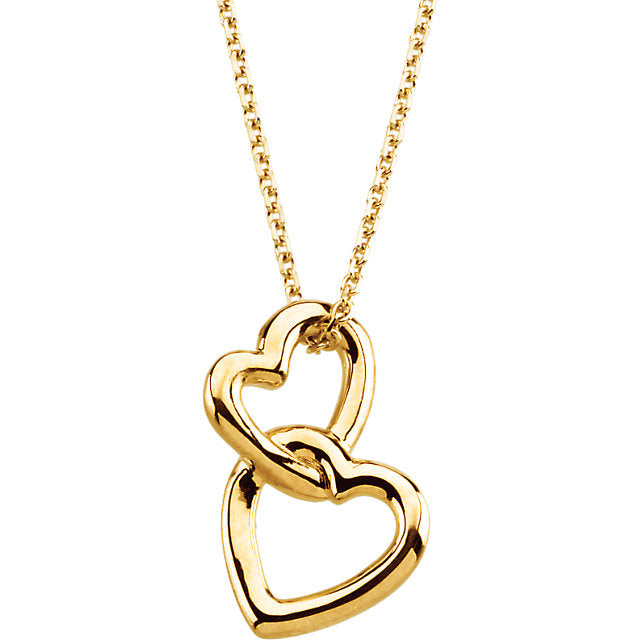 14K Yellow Gold Vertical Double Heart Necklace