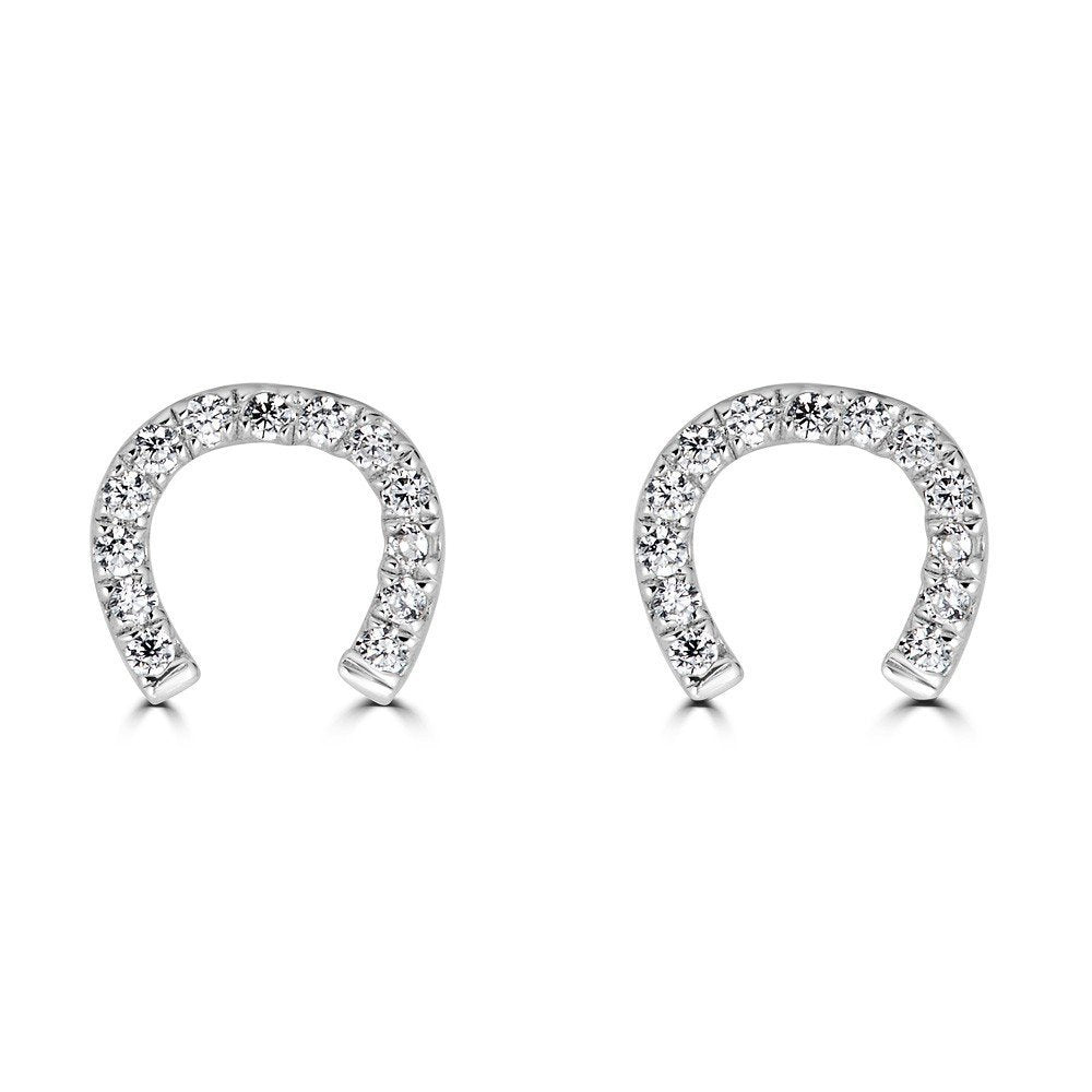 14KT Gold .07 CTW Diamond Horseshoe Earrings White
