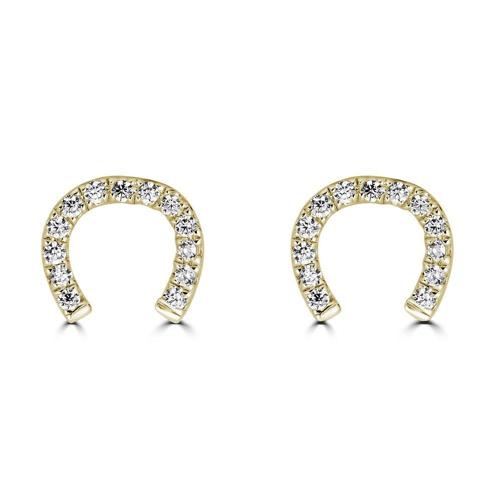 14KT Gold .07 CTW Diamond Horseshoe Earrings Yellow