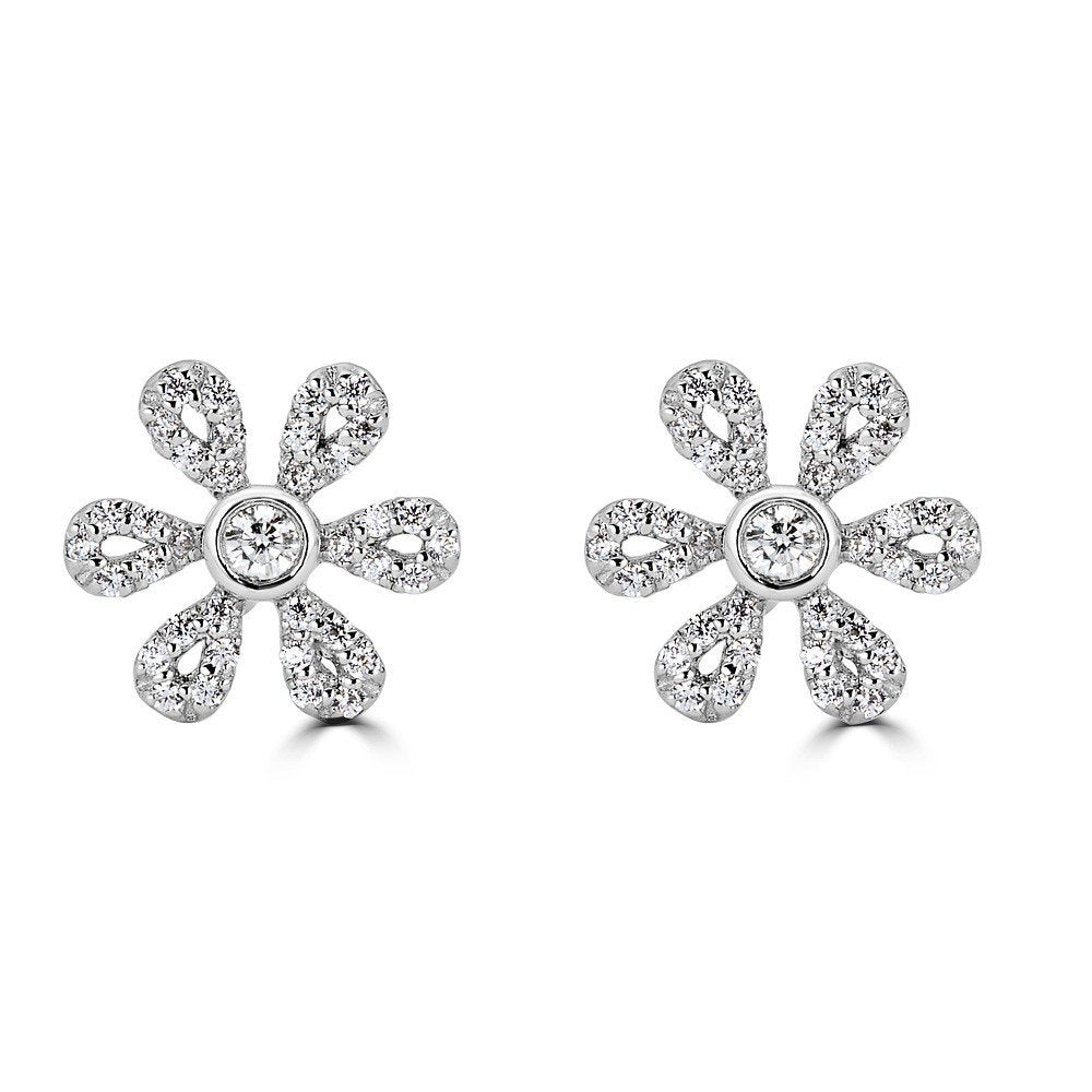 14KT Gold 1/4 CTW Diamond Flower Earrings White