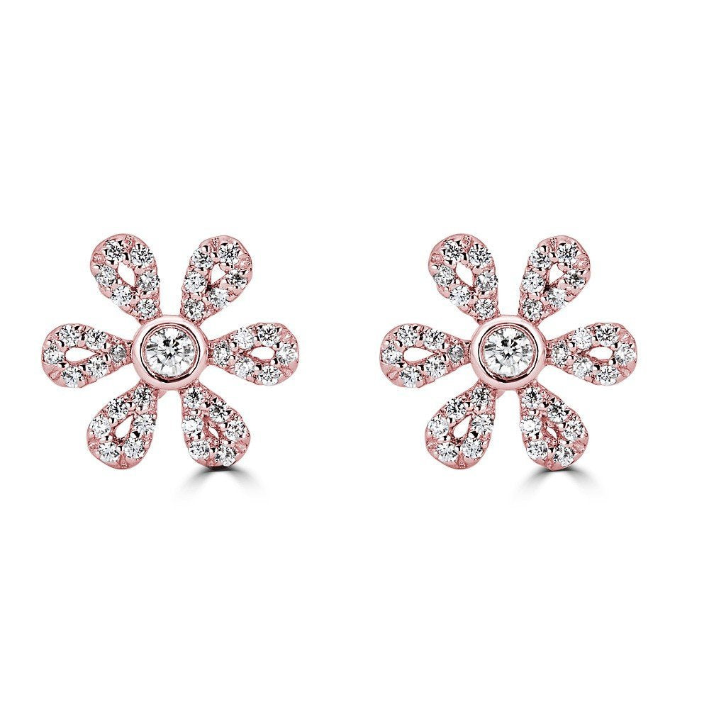 14KT Gold 1/4 CTW Diamond Flower Earrings Rose