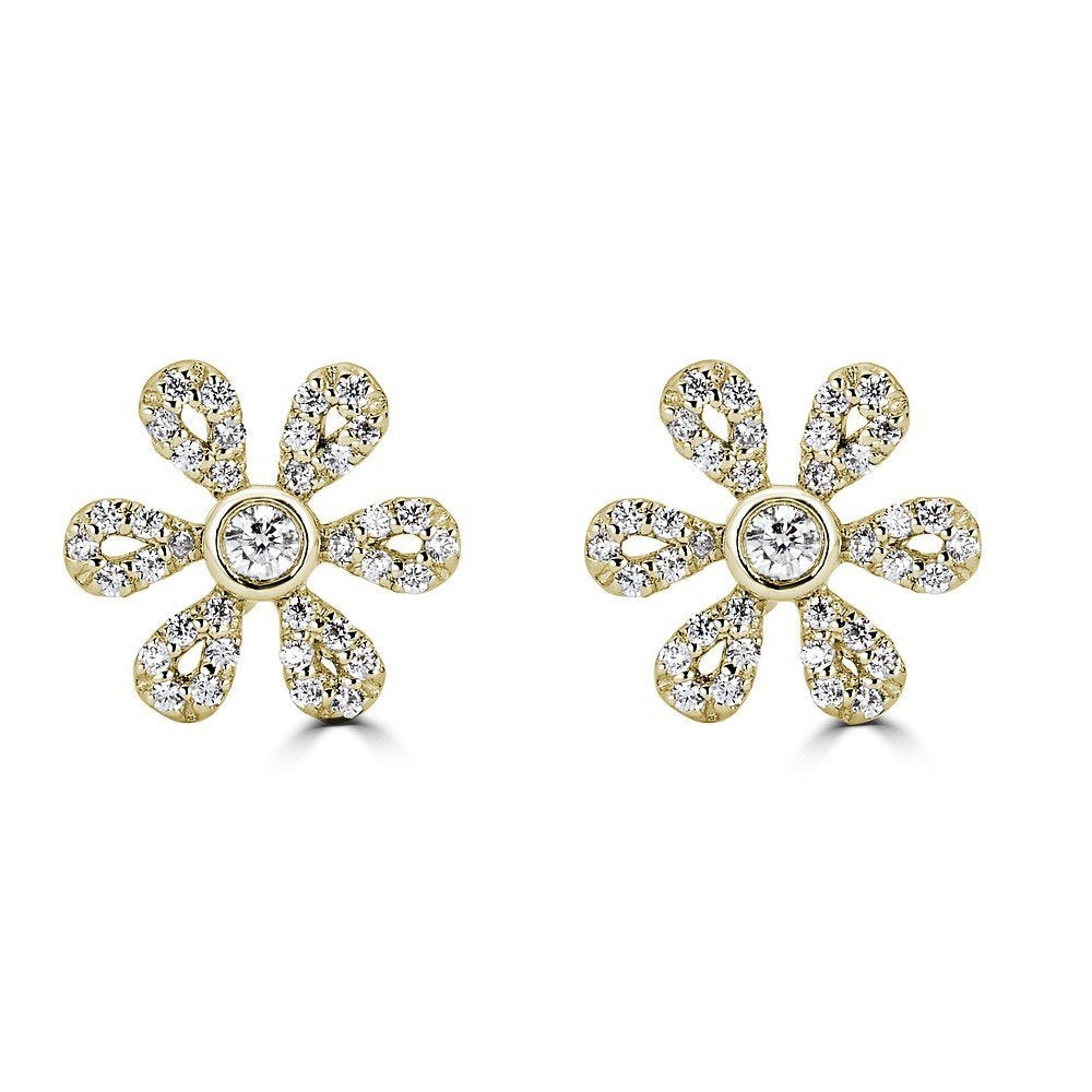 14KT Gold 1/4 CTW Diamond Flower Earrings Yellow