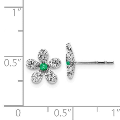 14KT White Gold .05 CTW Emerald & .17 CTW Diamond Flower Earrings