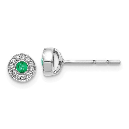 14KT White Gold 0.11 CTW Emerald & 0.07 CTW Diamond Halo Earrings