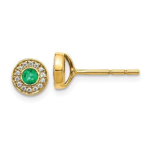 14KT Yellow Gold 0.21 CTW Emerald & 0.09 CTW Diamond Halo Earrings