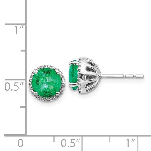 14KT White Gold 2.20 CTW Emerald & .14 CTW Diamond Halo Earrings