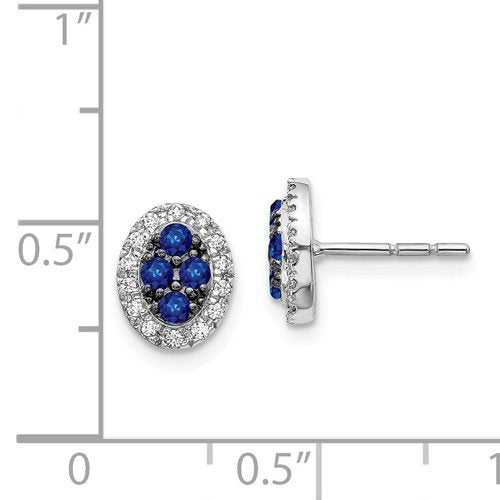 14KT GOLD 0.40 CTW SAPPHIRE & 0.14 CTW DIAMOND OVAL CLUSTER HALO EARRINGS
