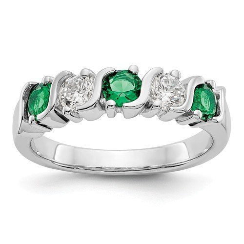 14KT White Gold Diamond With Emerald Band 4,4.5,5,5.5,6,6.5,7,7.5,8,8.5,9