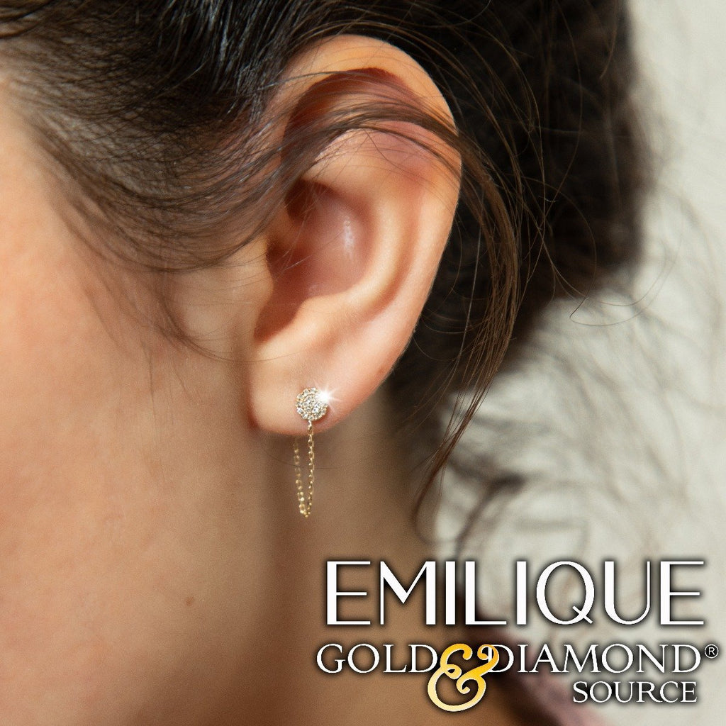 Emilique 14KT Gold .12 CTW Diamond Pave Circle With Chain Stud Earrings Rose,White,Yellow