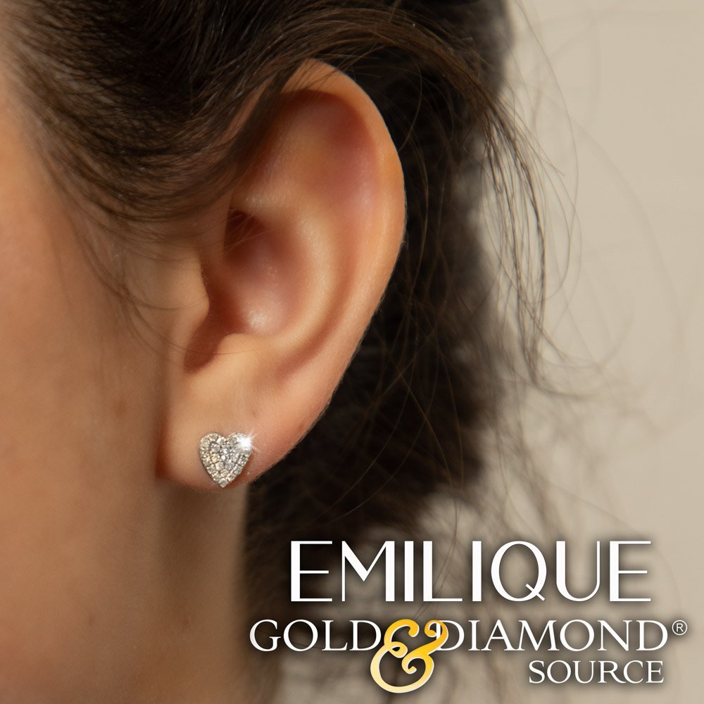 EMILIQUE 14KT GOLD 1/4 CTW DIAMOND HEART STUD EARRINGS White,Yellow,Rose