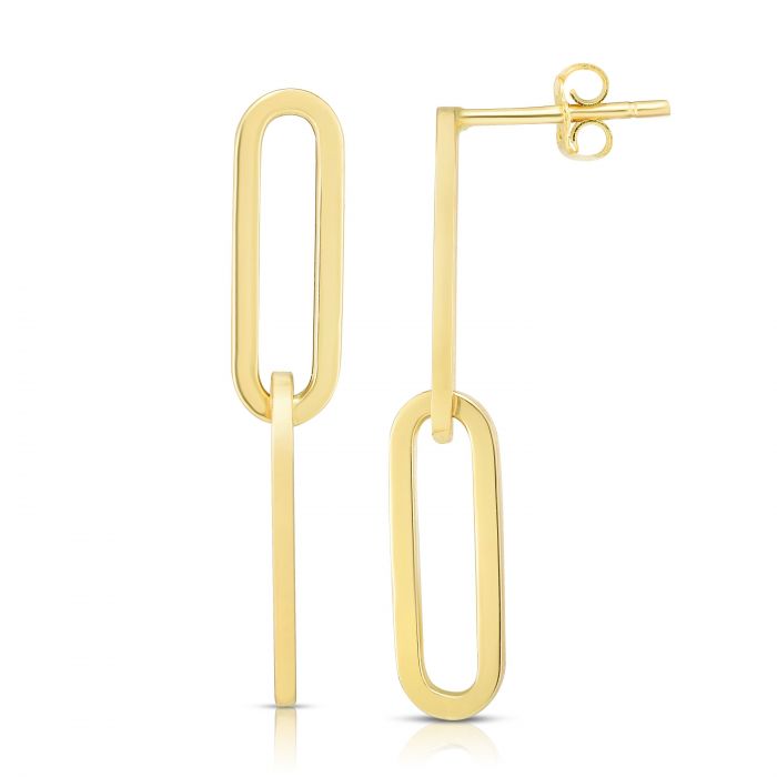 14KT YELLOW GOLD DOUBLE PAPERCLIP LINK DANGLE EARRINGS