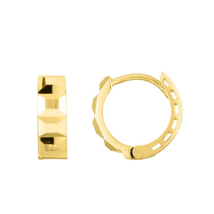 EMILIQUE 14KT YELLOW GOLD SMALL FACETED HUGGIE HOOP EARRINGS