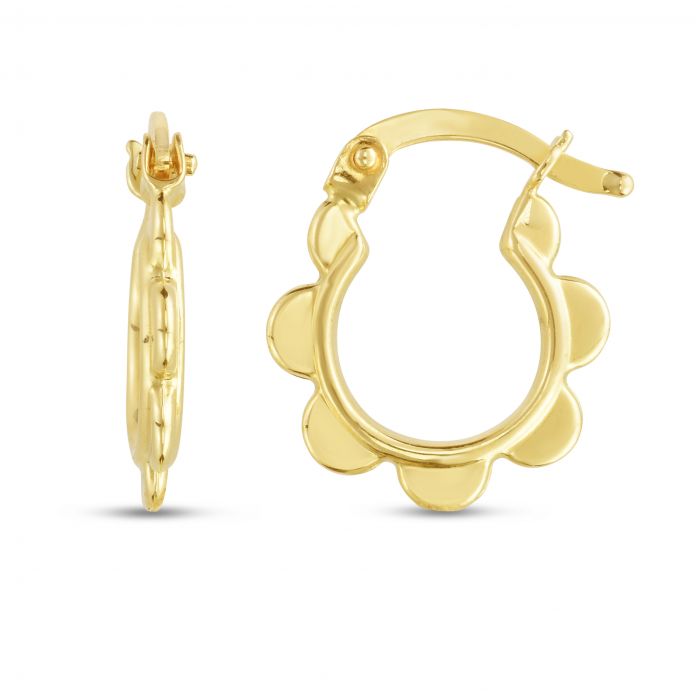 EMILIQUE 14KT YELLOW GOLD SMALL SCALLOPED HOOP EARRINGS