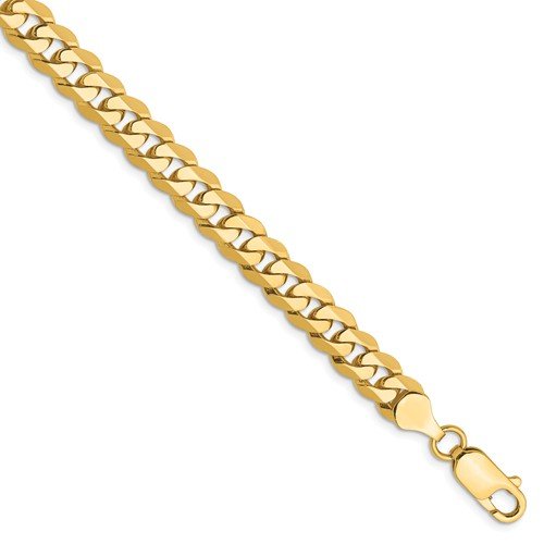 14KT Yellow Gold 7.25MM Beveled Curb Chain Bracelet 7 Inch,8 Inch,9 Inch