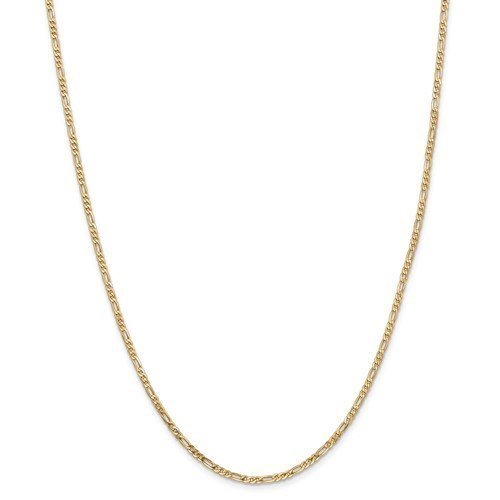 14KT Gold 2.25MM Flat Figaro Chain Necklace - 4 Lengths 16 Inch / Yellow,18 Inch / Yellow,20 Inch / Yellow,24 Inch / Yellow
