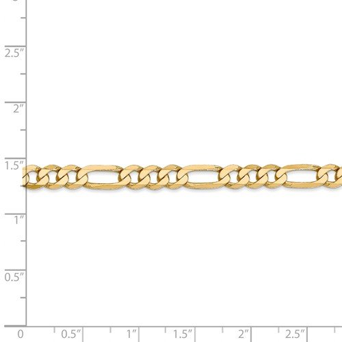 14KT YELLOW GOLD 5.25MM FLAT FIGARO CHAIN BRACELET-3 LENGTHS 7 Inch,8 Inch,9 Inch