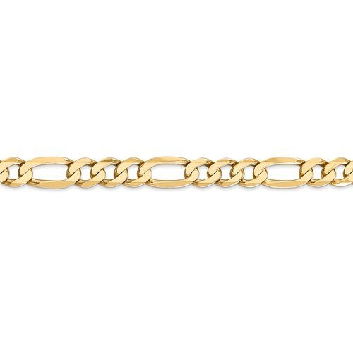 14KT YELLOW GOLD 7MM FLAT FIGARO CHAIN BRACELET-3 LENGTHS 7 Inch,8 Inch,9 Inch