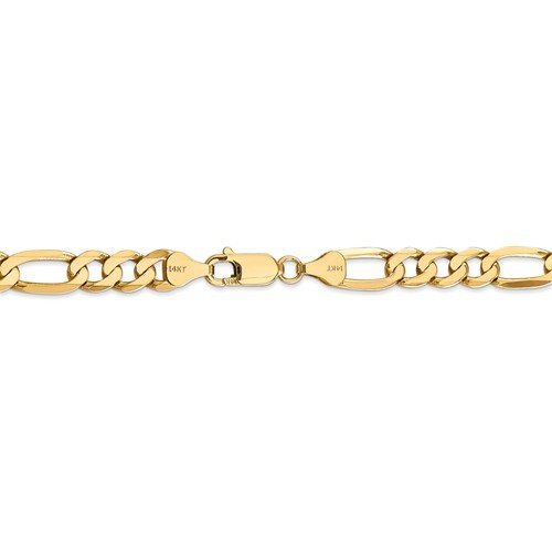 14KT Yellow Gold 7MM Flat Figaro Chain Necklace - 5 Lengths 18 Inch,20 Inch,22 Inch,24 Inch,26 Inch