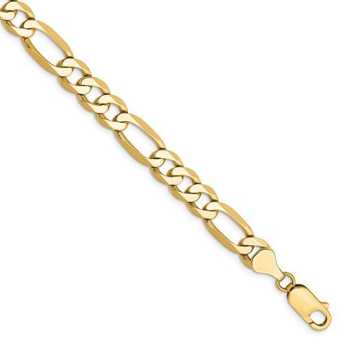 14KT YELLOW GOLD 7MM FLAT FIGARO CHAIN BRACELET-3 LENGTHS 7 Inch,8 Inch,9 Inch