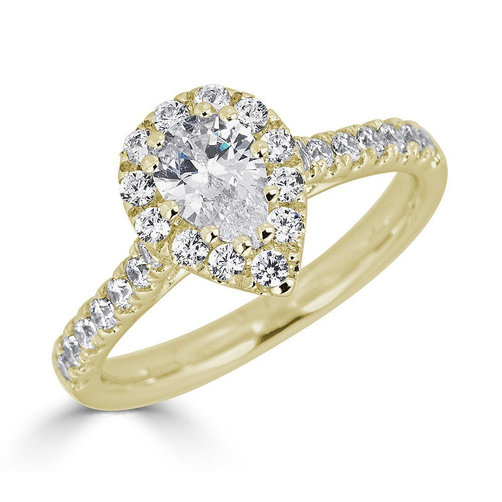 JULEVE 14KT GOLD 1.00 CTW DIAMOND PEAR HALO CATHEDRAL RING 4 / Yellow,4.5 / Yellow,5 / Yellow,5.5 / Yellow,6 / Yellow,6.5 / Yellow,7 / Yellow,7.5 / Yellow,8 / Yellow,8.5 / Yellow,9 / Yellow