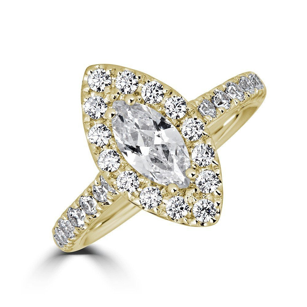 JULEVE 14KT GOLD 1 1/2 CTW DIAMOND MARQUISE HALO RING 4 / Yellow,4.5 / Yellow,5 / Yellow,5.5 / Yellow,6 / Yellow,6.5 / Yellow,7 / Yellow,7.5 / Yellow,8 / Yellow,8.5 / Yellow,9 / Yellow