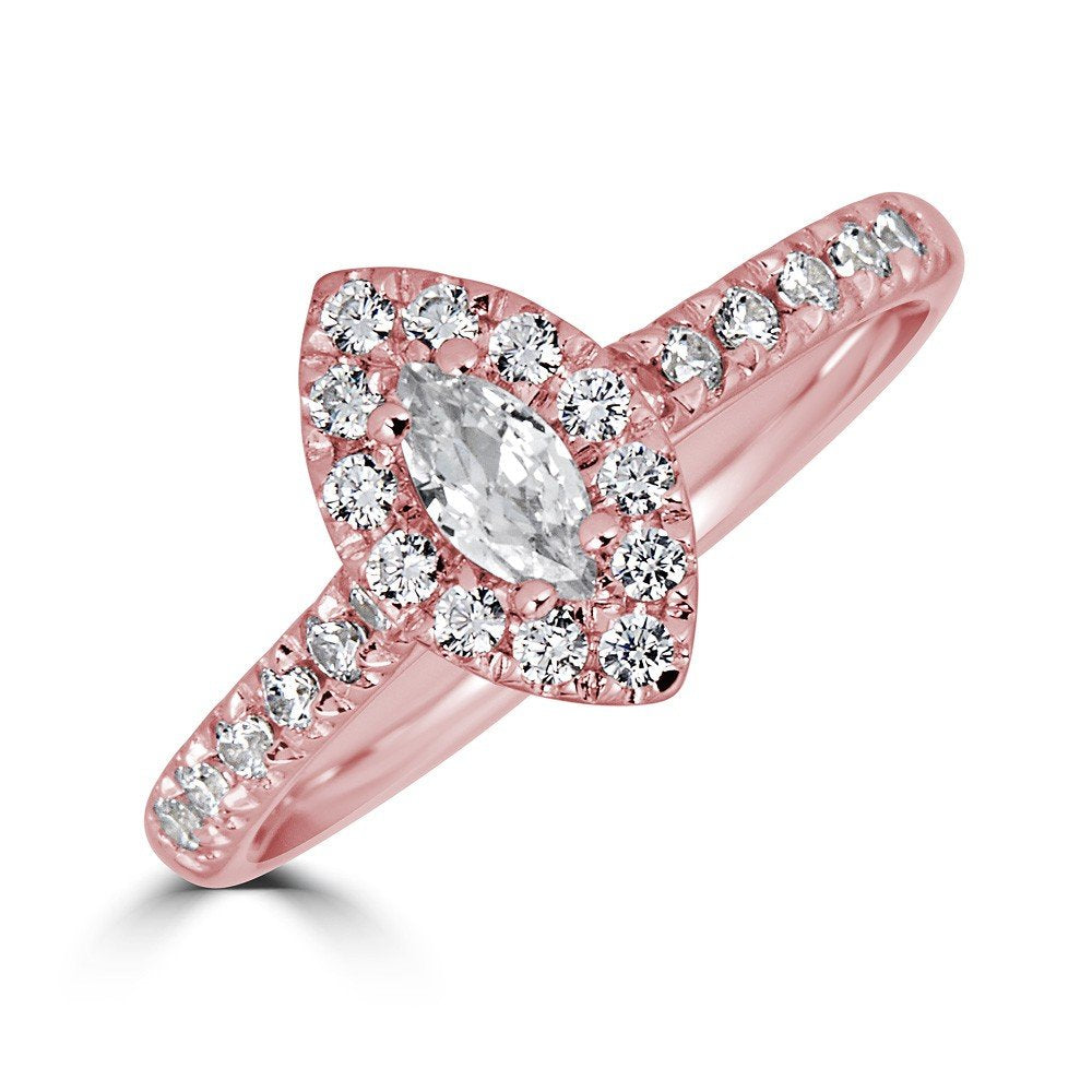 JULEVE 14KT GOLD 1/2 CTW DIAMOND MARQUISE HALO RING 4 / Rose,4.5 / Rose,5 / Rose,5.5 / Rose,6 / Rose,6.5 / Rose,7 / Rose,7.5 / Rose,8 / Rose,8.5 / Rose,9 / Rose