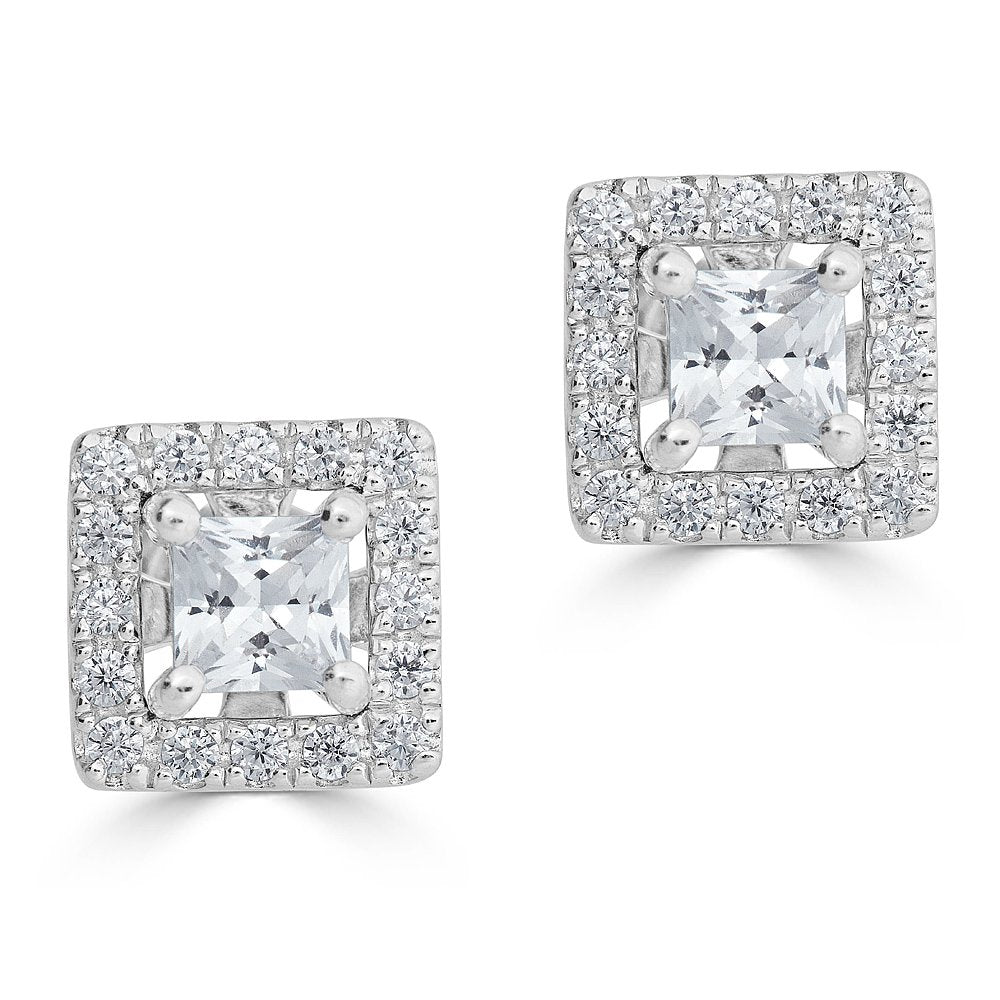 14KT 1/5 CTW Diamond Square Halo Earring Jackets For 1/2 CT Stone White