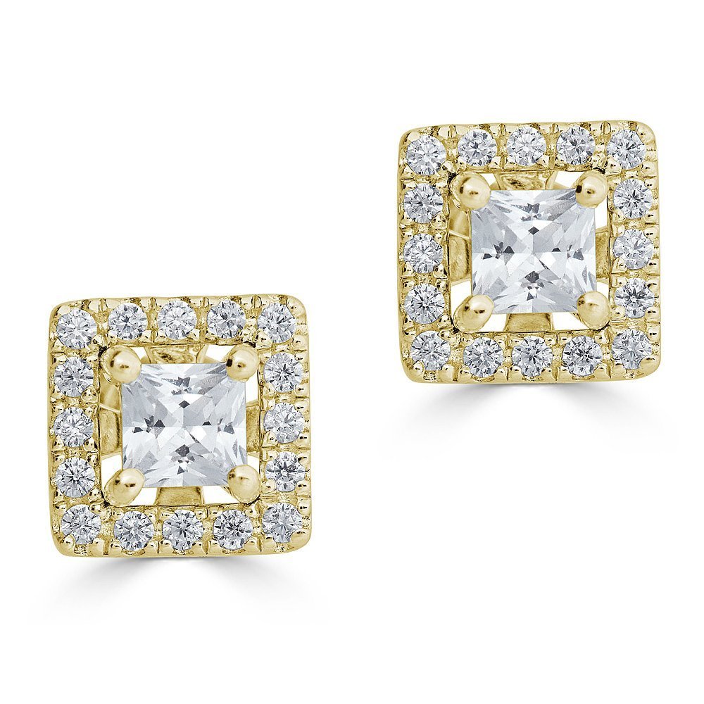 14KT 1/5 CTW Diamond Square Halo Earring Jackets For 1/4 CT Stone Yellow