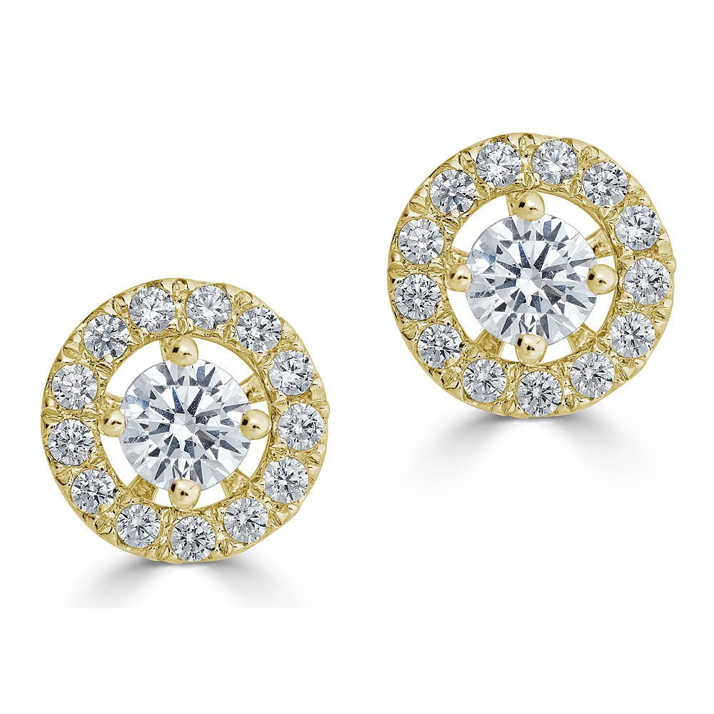 14KT 1/5 CTW Diamond Round Halo Earring Jackets For .15 CT Stone Yellow