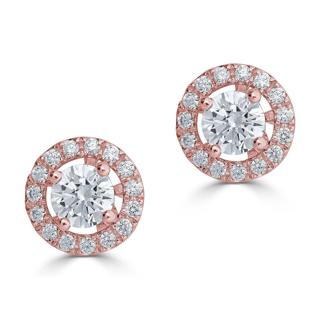 14KT 1/5 CTW Diamond Round Halo Earring Jackets For 0.35 CT Stone Rose