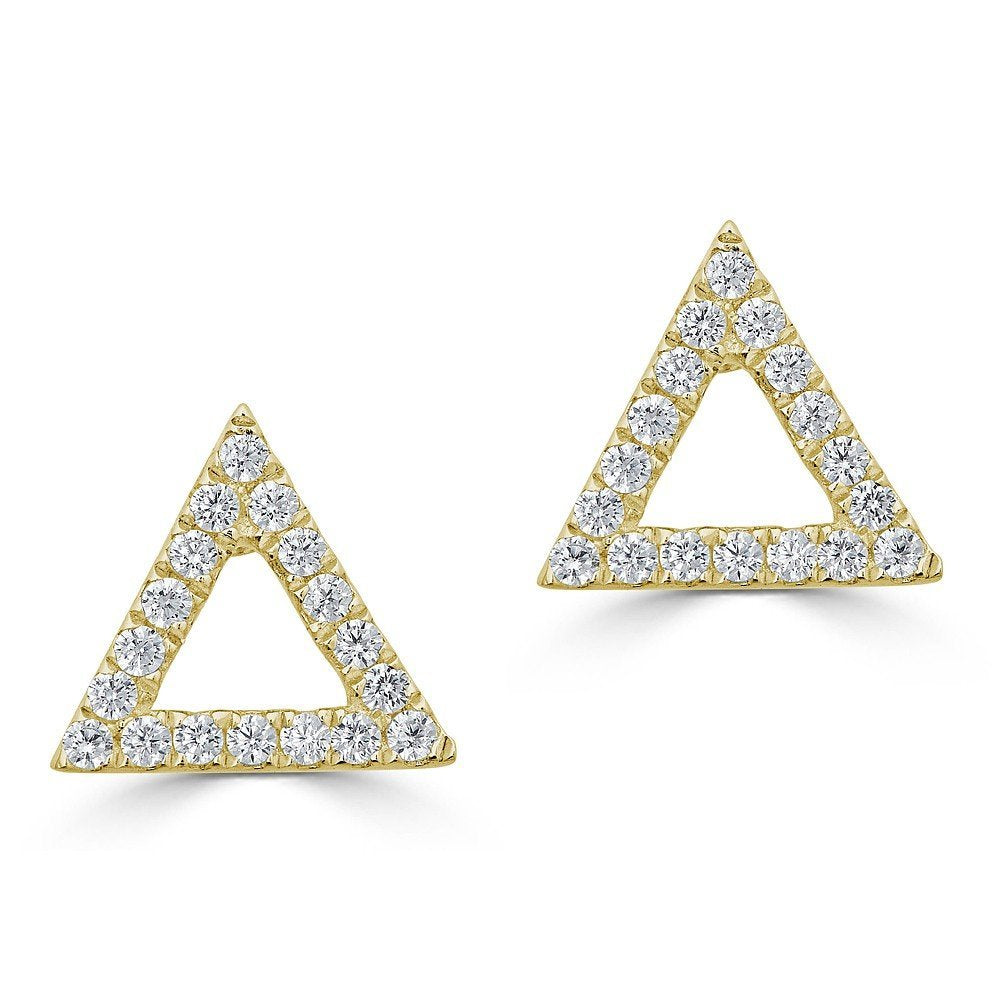 14KT GOLD 1/10 CTW DIAMOND TRIANGLE OUTLINE STUD EARRINGS Yellow
