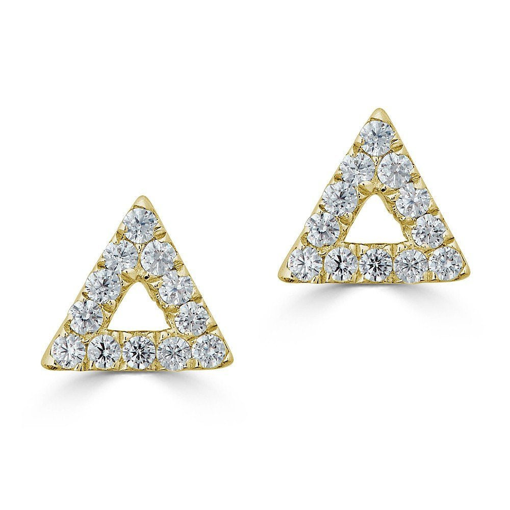 14KT GOLD 0.08 CTW DIAMOND TRIANGLE OUTLINE STUD EARRINGS Yellow