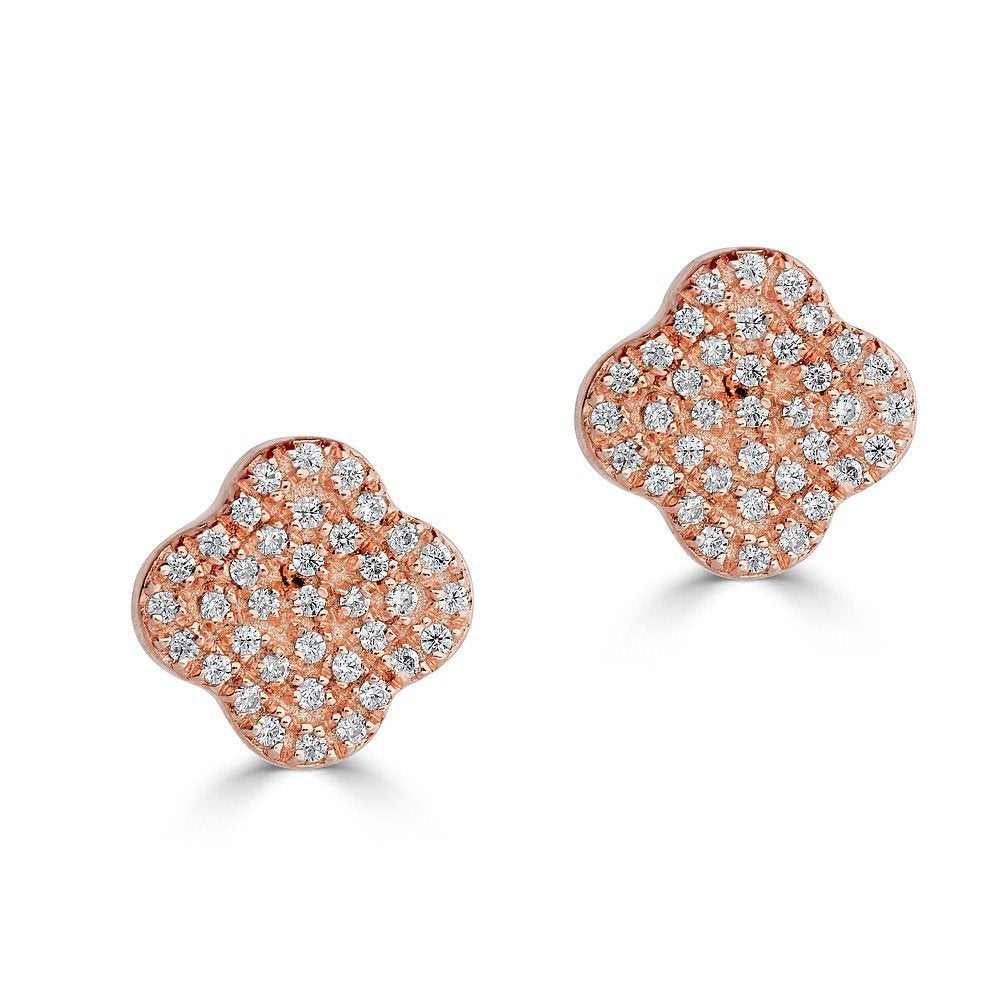 14KT Gold .22 CTW Diamond Clover Stud Earrings Rose