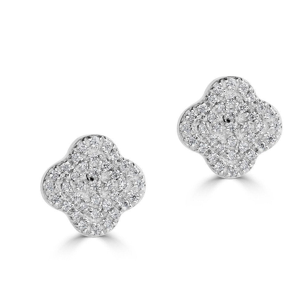 14KT Gold .22 CTW Diamond Clover Stud Earrings White