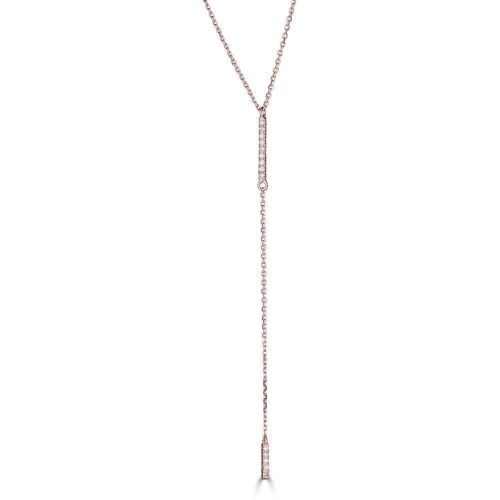 Emilique 14KT Gold 1/10 CTW Diamond Bar Lariat Necklace Rose