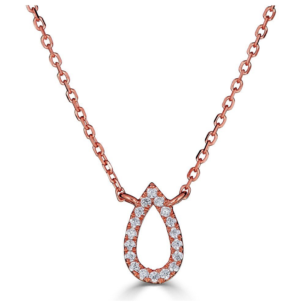 Emilique 14KT Gold 1/20 CTW Diamond Pear Outline Necklace Rose